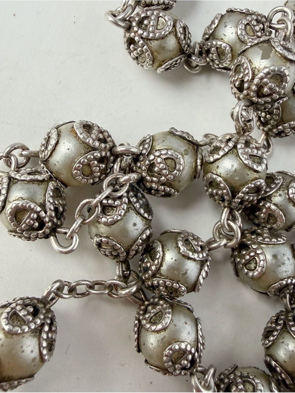Vintage Sterling Silver Rosary Capped Faux Pearls Jesus Sacred Heart AS IS FLAWS - Picture 8 of 11